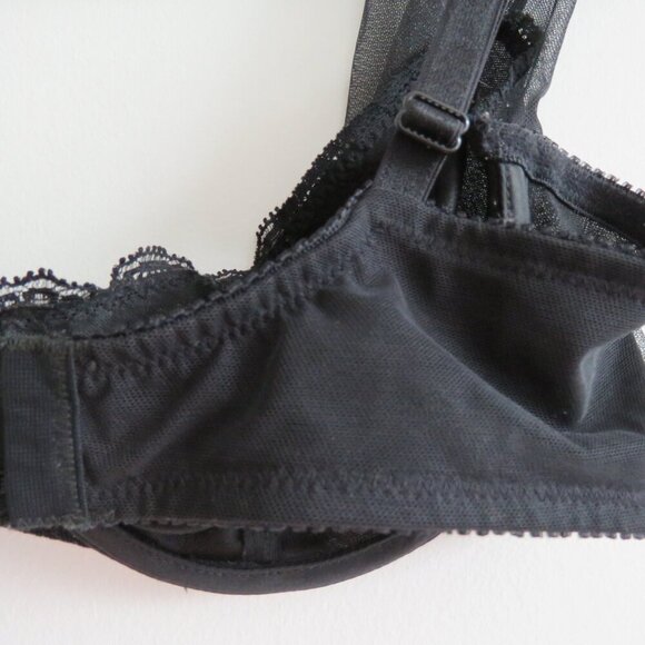 VINTAGE VICTORIA'S SECRET GOLD LABEL Black Lace Mesh Tulle Strap Bra 36C - Picture 7 of 13